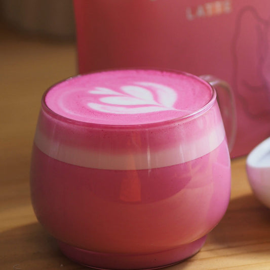 Beetroot Latte art in glass mug