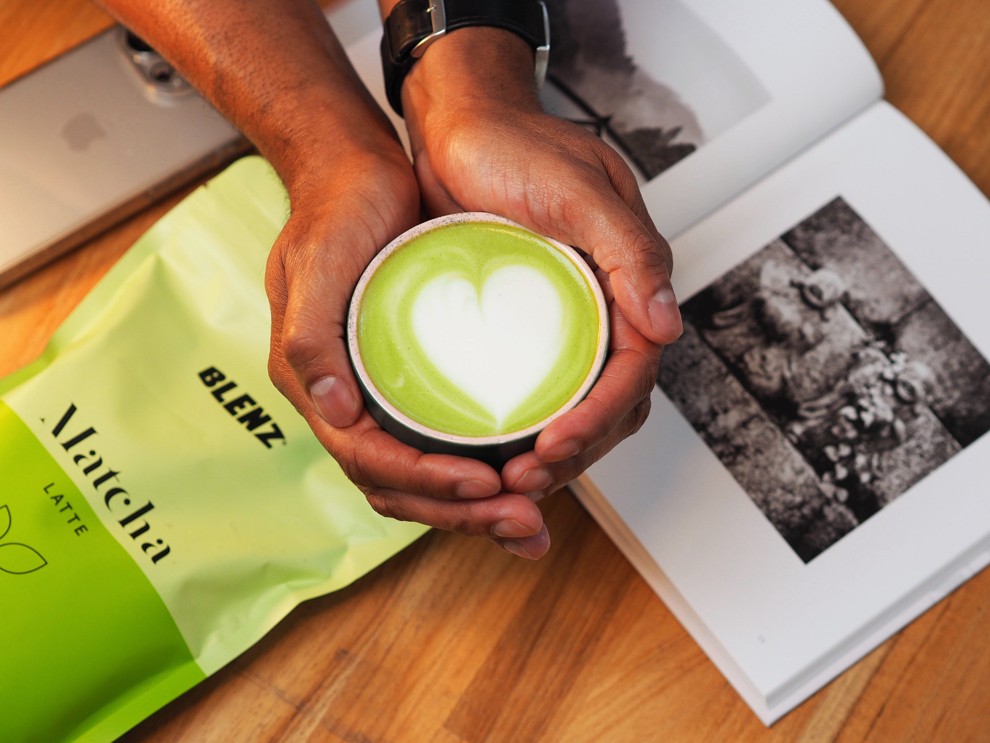 Matcha latte art with heart